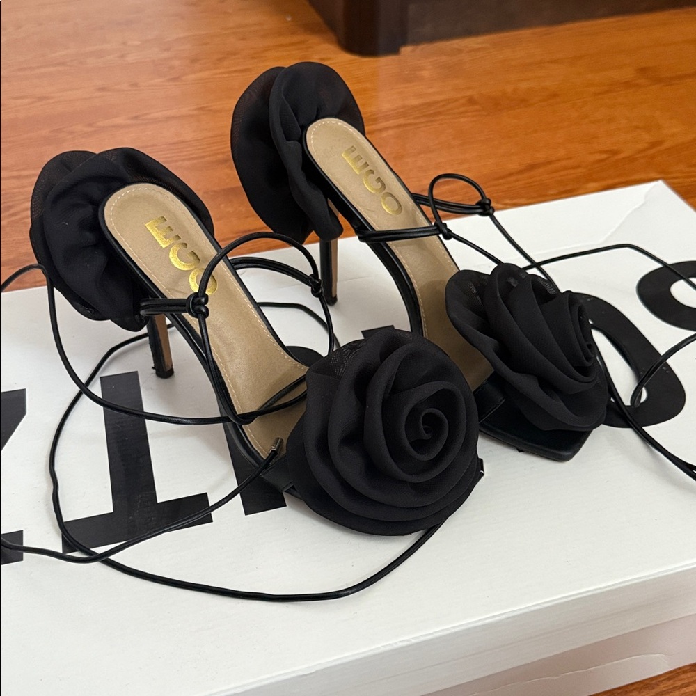 Black Rose Strappy Heels